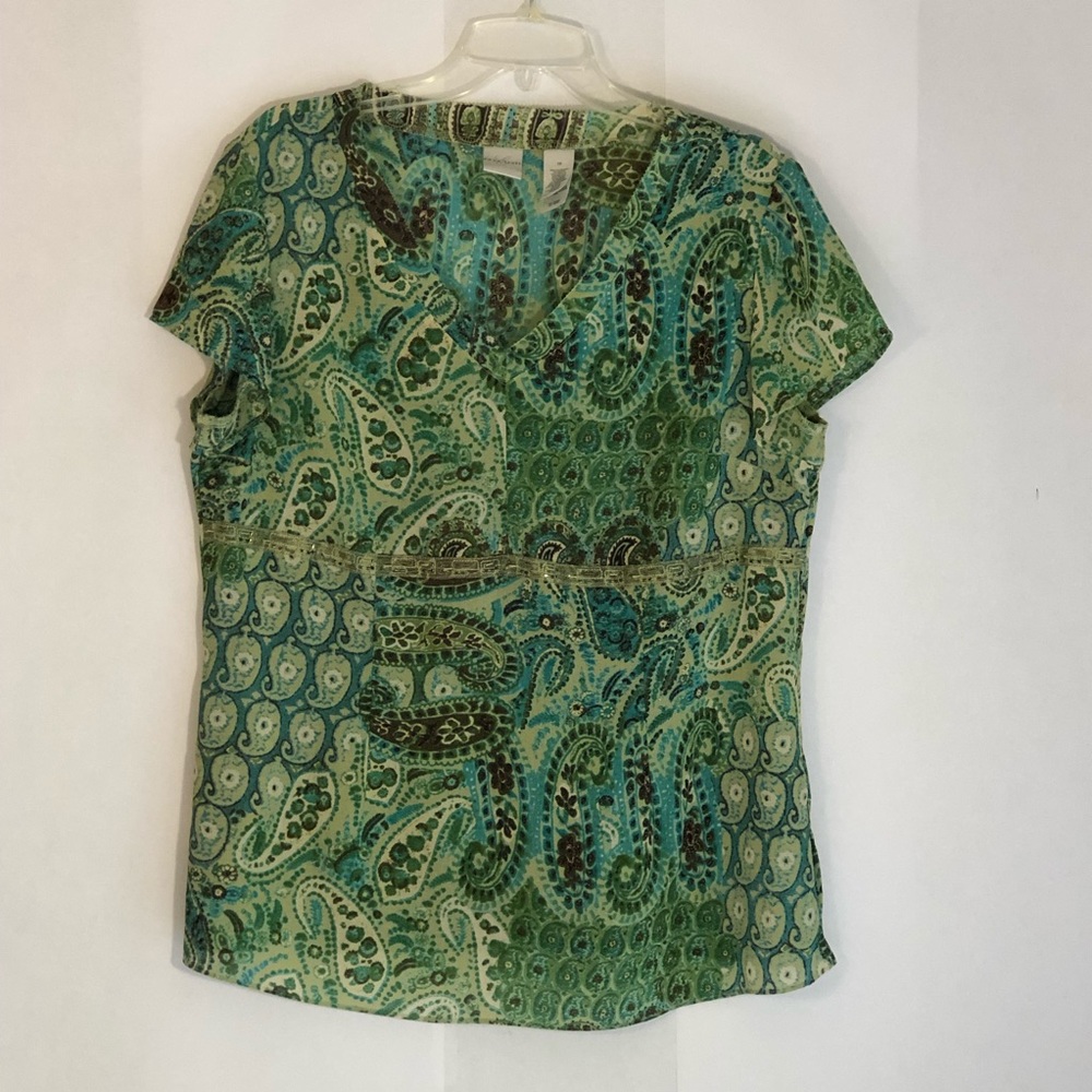 Green & teal paisley top with beaded detail